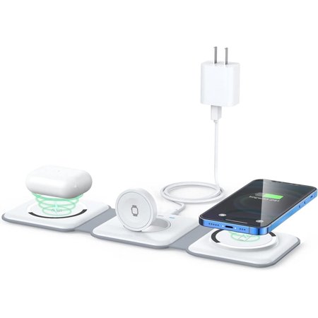 Mastgoal 3-in-1 Wireless Charger, Magnetic Foldable Design Charging Station Compatible with Multiple Devices Including iPhone 17/16/15/14/13 Series, AirPods 4/3/Pro, and iWatch