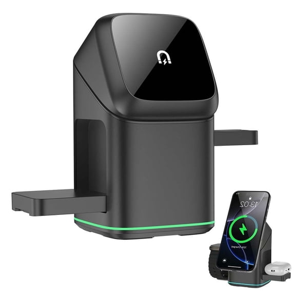 3 in 1 Wireless Charging Station, Magnetic Multi Device Stand, 15W Fast Charging Dock, for Phone Watch Earbuds, Adjustable