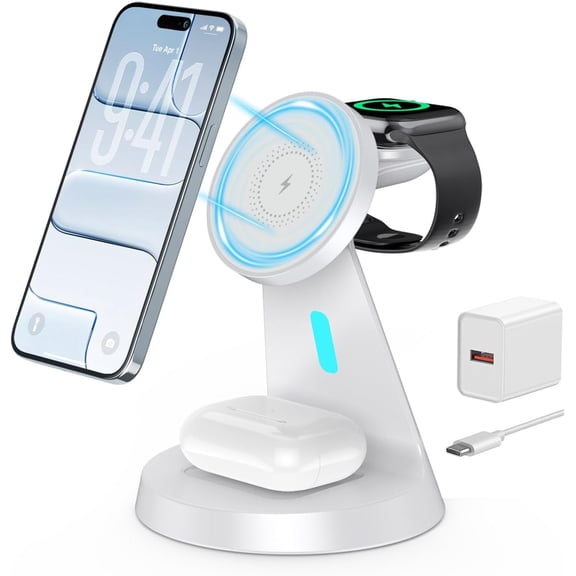 3 in 1 Wireless Charging Station for Magsafe Charger Stand,Fast Magnetic iPhone 17 Air 16 15 14 13 12 Series,Airpods, Watch