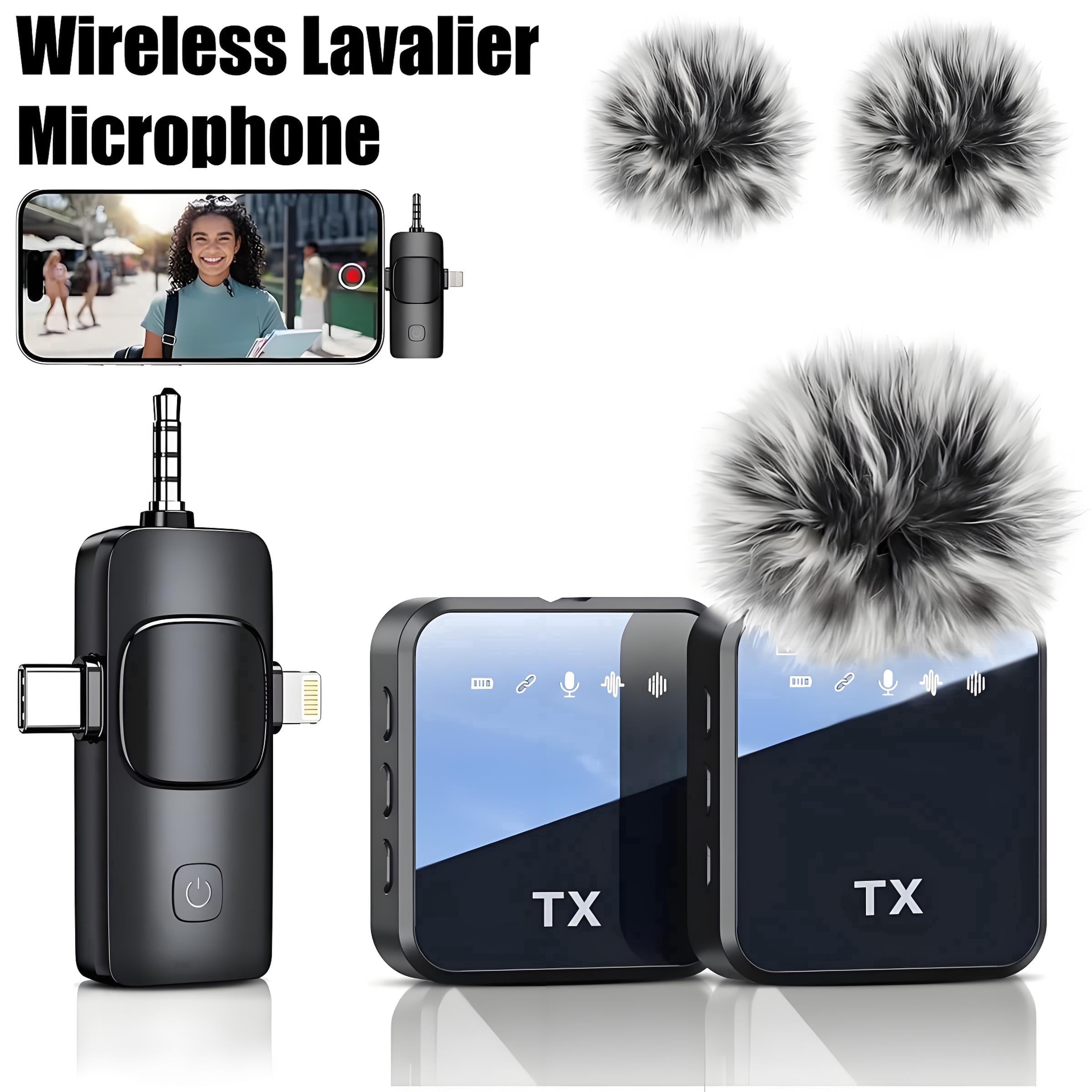 3-in-1 Wireless Lavalier Microphone Compatible for iPhone, Android & Camera, Mini Clip-On Mic with 150ft Transmission, 18H Battery, Plug & Play for Interview, Vlog, YouTube, TikTok Recording, Black