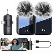 Wireless Lavalier Microphone Compatible for iPhone,Android & Camera,Mini Clip-On Mic with 150ft Transmission,18H Battery,Plug & Play for Interview,Vlog, YouTube,TikTok Recording
