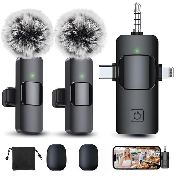 3-in-1 Wireless Lavalier Microphone Compatible for iPhone, Android, PC & Camera, Plug & Play Clip-on Mic with Clear Sound for Gaming, Live Streaming,Youtube,Tiktok & Recording