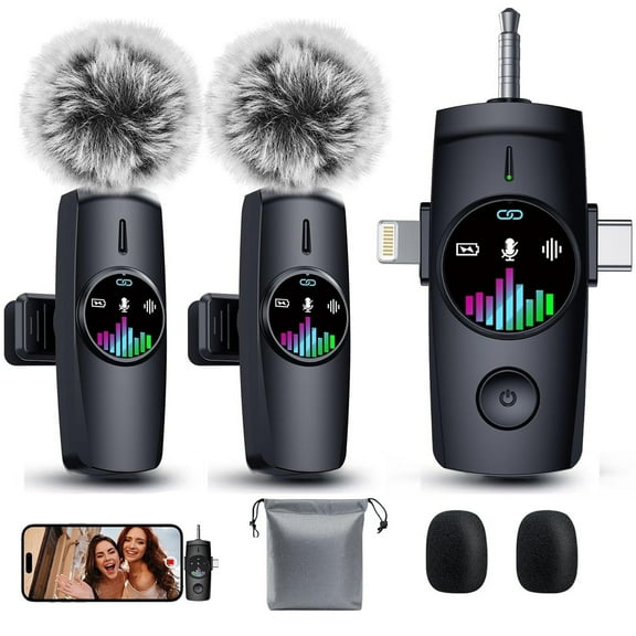 Skdwakiz 3 in 1 Wireless Lavalier Microphone: Professional Mini Mic for iPhone, Android, Camera - Lapel Microphone with Noise Canceling/Plug and Play/Real-Time Monitoring for Video Recording