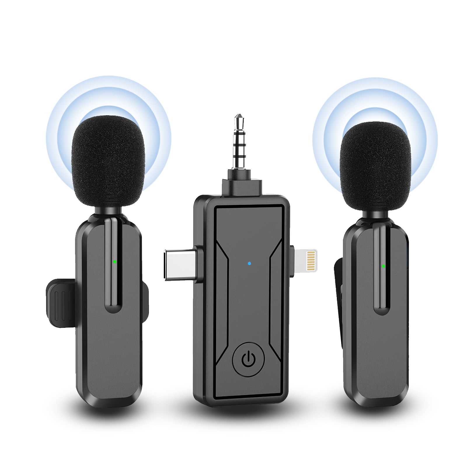 3 in 1 Wireless Mini Lapel Microphone Compatible with iPhone iPad Android Camera for Audio Video Recording Tiktok YouTube Podcast Vlog, Black