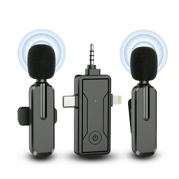 3 in 1 Wireless Mini Lapel Microphone Compatible with iPhone iPad Android Camera for Audio Video Recording Tiktok YouTube Podcast Vlog, Black