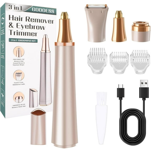 3 in 1 Women Face Shaver, Hair Remover Waterproof Rechargeable, Electric Eyebrow Trimmer Women Facial for Face Eyebrow Underarm Leg Arm