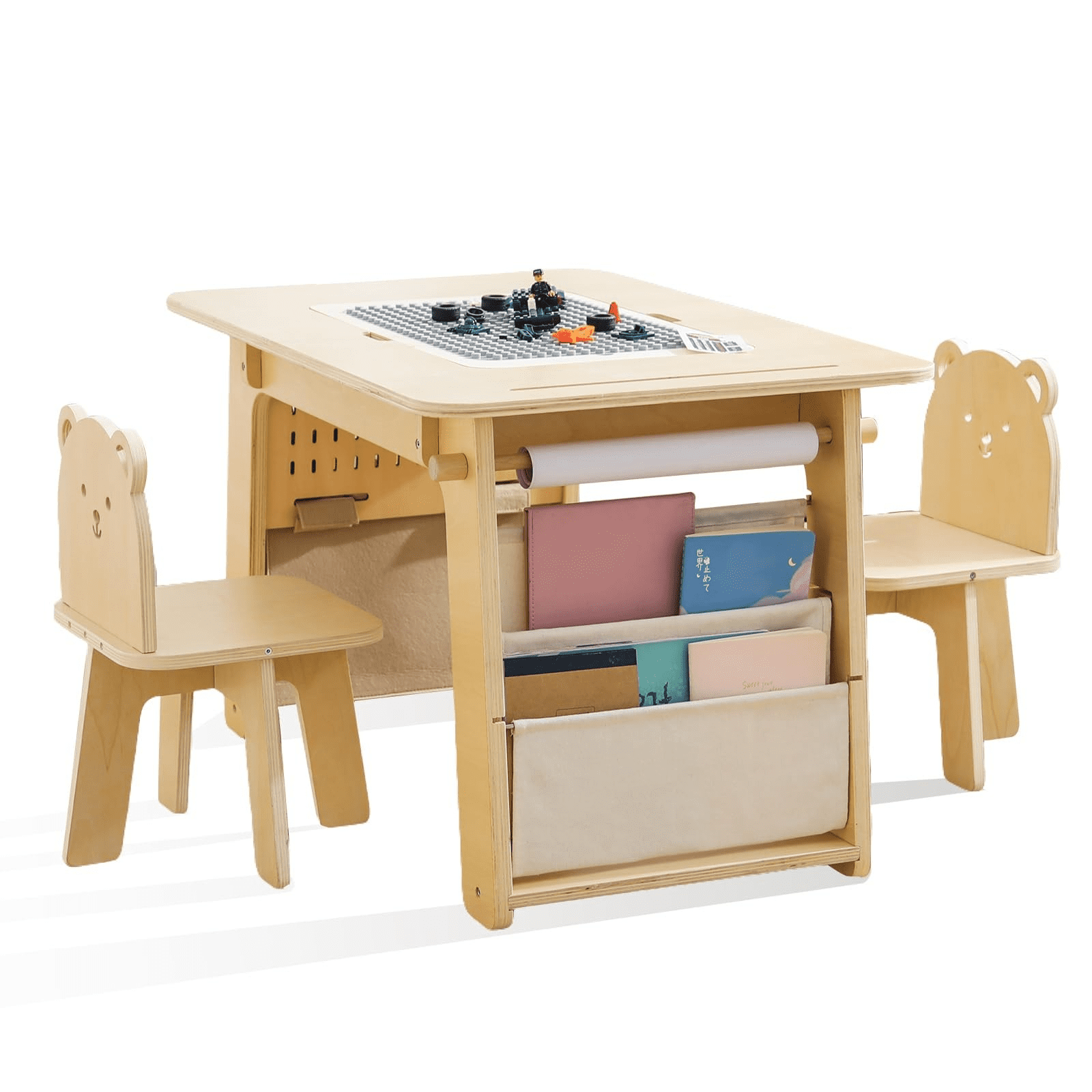3 in 1 Wood Activity Table and Chair Set Kids Study Play Desk W ...