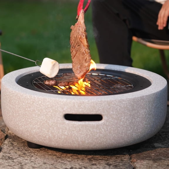 3-in-1 Wood Burning Fire Pit for Outside | Metal Lid & Grill, Outdoor Firepit with Fire Poker & Spark Screen, BBQ, Table & Bonfire for Patio Backyard Picnic