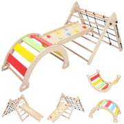 3-in-1 Wooden Climbing Toys, Foldable Triangle Ladder Toy, with Ramp, Slide or Climb, Indoor Gym Playground Playset for Toddlers