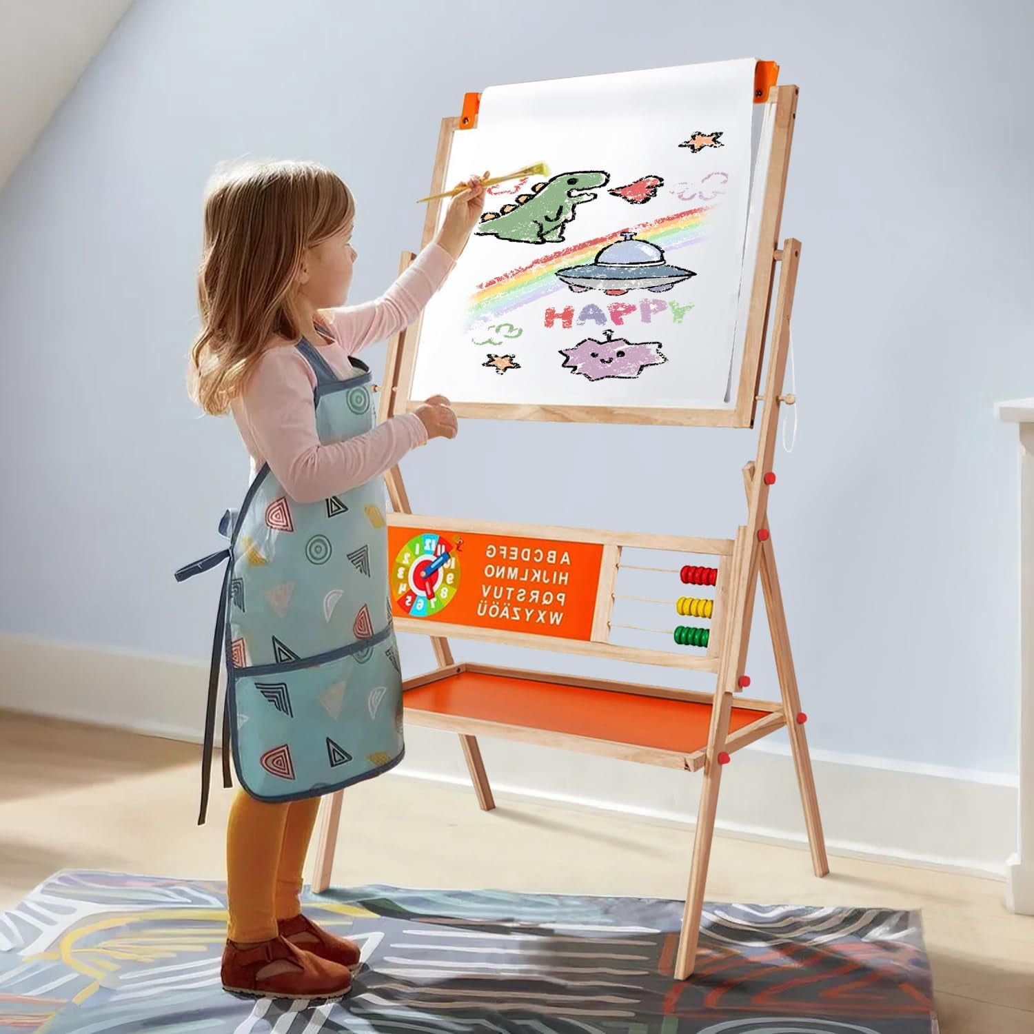 Whiteboard Rota 3-in-1 Wooden Easel for Kids, Toddle Double-Sided Easel with Magnetic ...