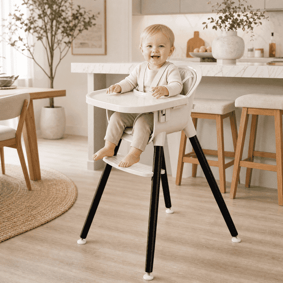 FOSSA 3-in-1 Wooden High Chair for Babies and Toddlers Easy Clean Baby Feeding Chair with Sponge Cushion Black