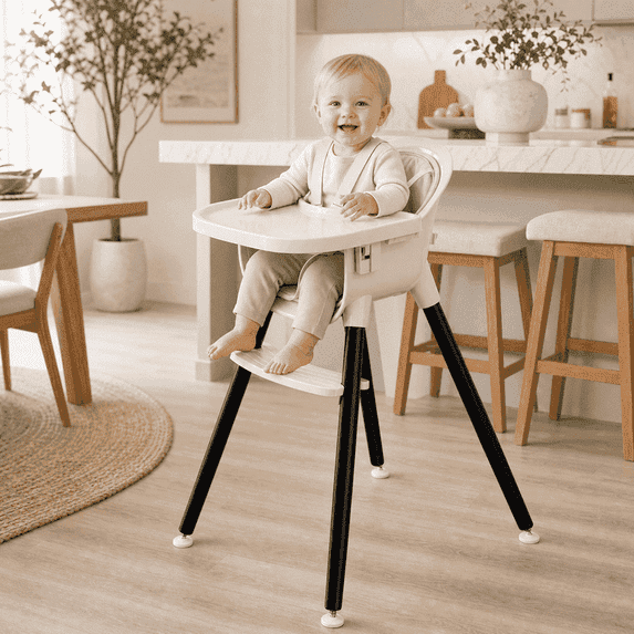 Fodoss 3-in-1 Wooden High Chair for Babies and Toddlers Easy Clean Baby Feeding Chair with Sponge Cushion Black