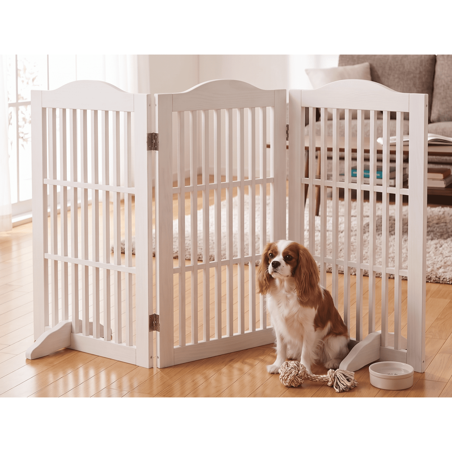 3-in-1 Wooden Pet Gate, Freestanding, Room Divider & Playpen, Z-Shape Support, Zero Assembly