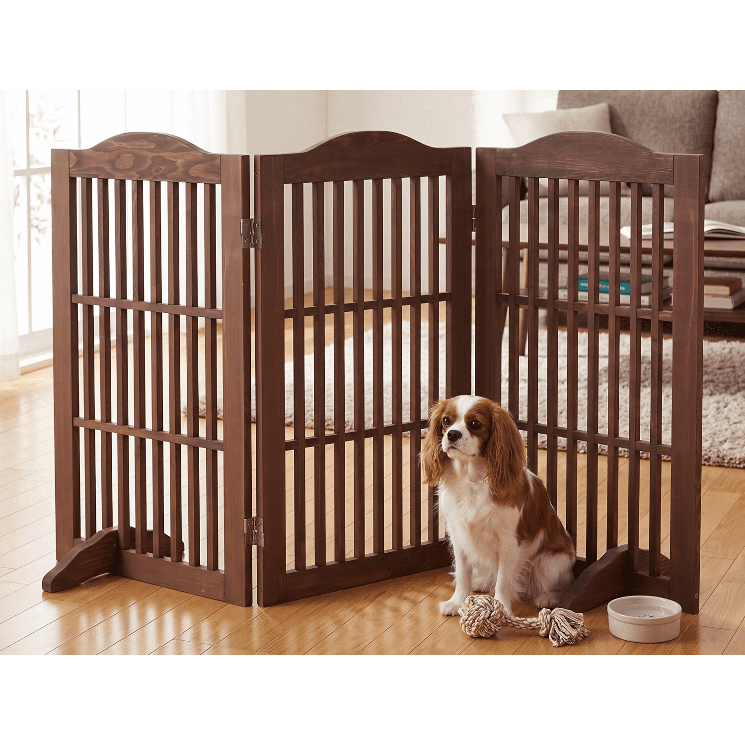 3-in-1 Wooden Pet Gate, Freestanding, Room Divider & Playpen, Z-Shape Support, Zero Assembly