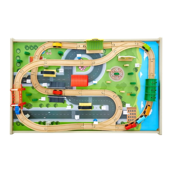 3 in 1 Wooden Train Activity Table with 84 Pieces and Storage Play Table for Drawing Building and Creative Fun Ages 3 and Up