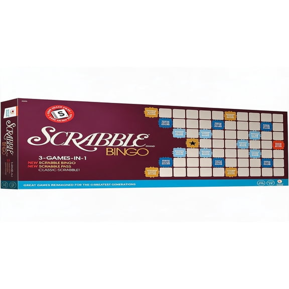 3-in-1 Word Game Set Classic Scrabble Bingo and Pass with Easy-Grip Tiles and Racks
