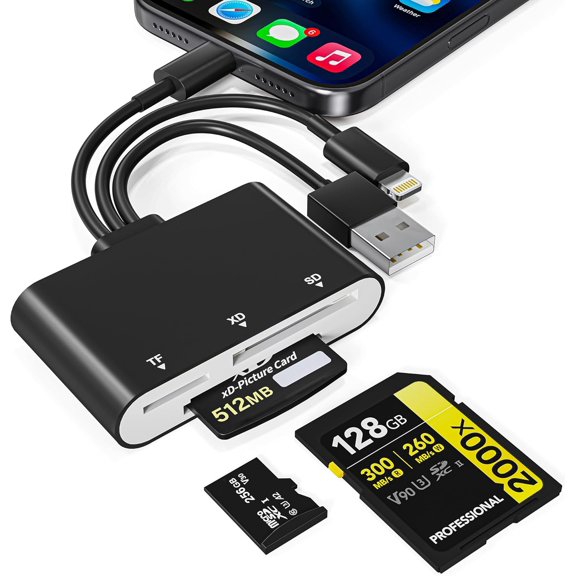 3-in-1 XD Card Reader with Lightning/USB-C/USB-A, SD Card Reader for SD/TF/XD Cards, Multi Memory Card Reader Compatible with iPhone 17/16/15/14/13, iPad, Android, MacBook, PC, Camera