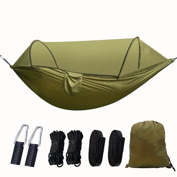 3‑in‑1 double camping hammock with mosquito net & sunshade. Durable, portable. For hiking, patio, garden. Lightweight, perfect for camping, backpacking, outdoor activities.