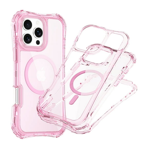 3-in-1 for iPhone 14 Plus Magnetic Case, Compatible with Mag-Safe [Anti-Yellowing] with Front PC Protective Frame, Wrist Strap, Military-Grade Protection, Shockproof Slim Phone Case, Pink