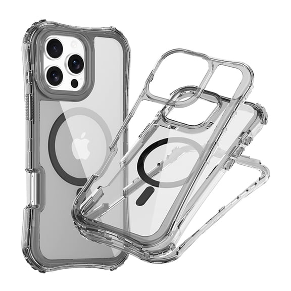 3-in-1 for iPhone 16 Magnetic Case, Compatible with Mag-Safe [Anti-Yellowing] with Front PC Protective Frame, Wrist Strap, Military-Grade Protection, Shockproof Slim Phone Case, Black