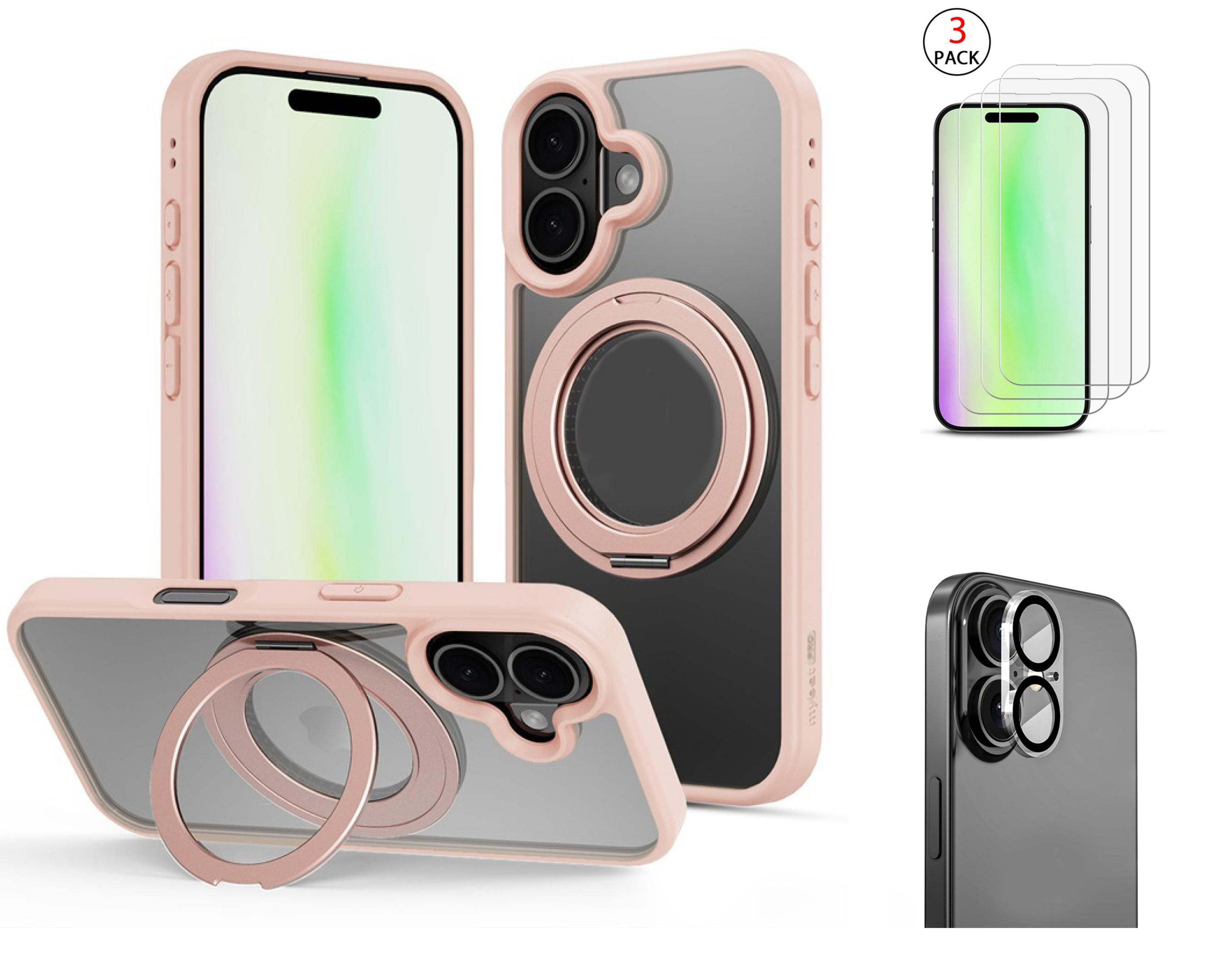 3-in-1 iPhone 17 Protection Bundle – 3-Pack Tempered Glass Screen Protectors, Camera Lens Protector & 360° Ring Stand Case