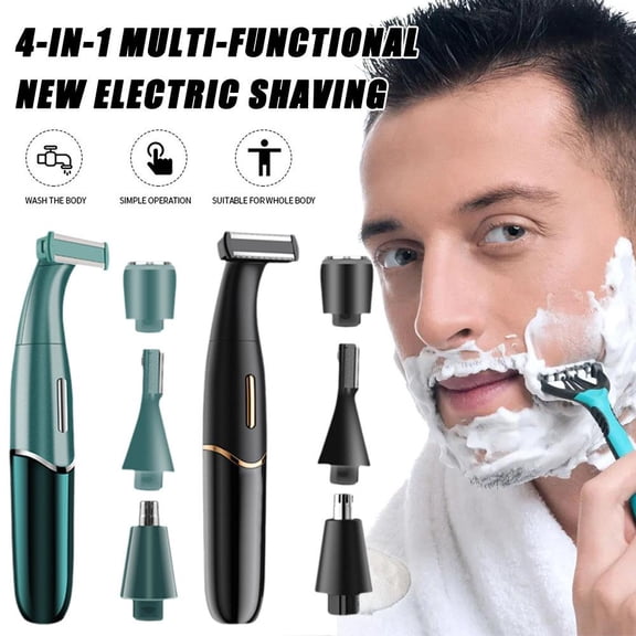 3-in-1 men's grooming kit, professional electric shaver trimmer with 4 attachments for beard, nose hair & eyebrows, lcd display, usb rechargeable, waterproof & travel-friendly