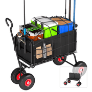 Lumeavetra 3-in-1 Beach Fishing Cart, Heavy-Duty Folding Wagon with All-Terrain Inflatable Tires, Convertible to Chair & Bench with Cushion, Rod Holders and Durable Oxford Bag