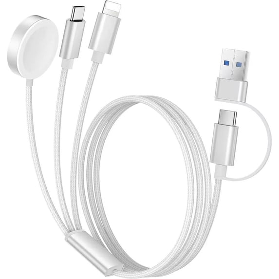 4FT Multi Charging Cable Cord, Apple Watch Charger, iPhone Charger, 3-in-2 Type C/L Cable Portable Designed for iWatch,iPhone 17-8,Samsung Galaxy S26-21, White