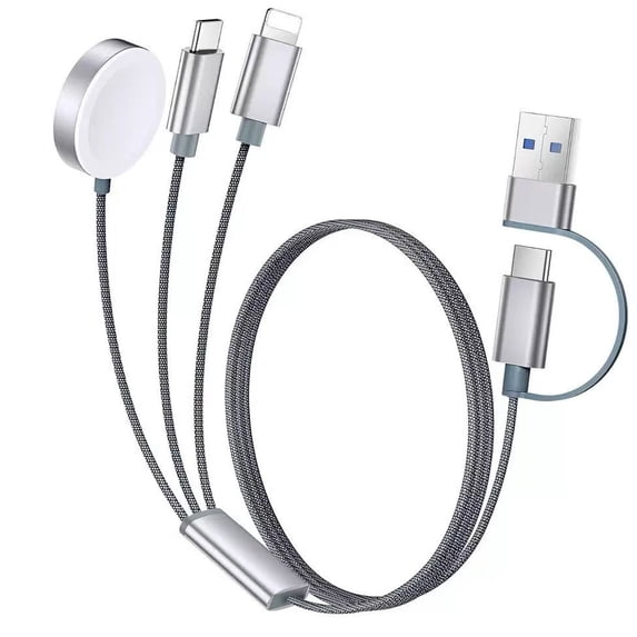 4FT Multi Charging Cable Cord, Apple Watch Charger, iPhone Charger, 3-in-2 Type C/L Cable Portable Designed for iWatch,iPhone 17-8,Samsung Galaxy S24-21, Black