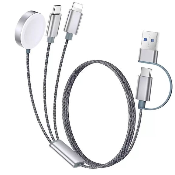 4FT Multi Charging Cable Cord, Apple Watch Charger, iPhone Charger, 3-in-2 Type C/L Cable Portable Designed for iWatch,iPhone 17-8,Samsung Galaxy S24-21, Black
