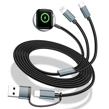 3-in-2  Charging Cable Compatible with Apple Watch Ultra/SE/Series 10/9/8/7/6/5/4/3/2/1 & iPhone 16/15/14/13 & Galaxy S24 - 4FT USB-C/A Travel Charger