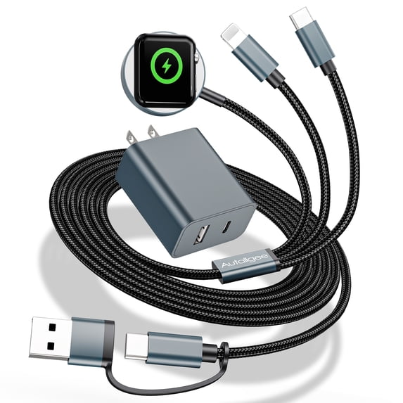 3-in-2 Charging Cable Compatible with Apple Watch Ultra/SE/Series 10/9/8/7/6/5/4/3/2/1 & iPhone 16/15/14/13 & Galaxy S24 - 4FT USB-C/A PD20W Travel Charger with Power Adapter
