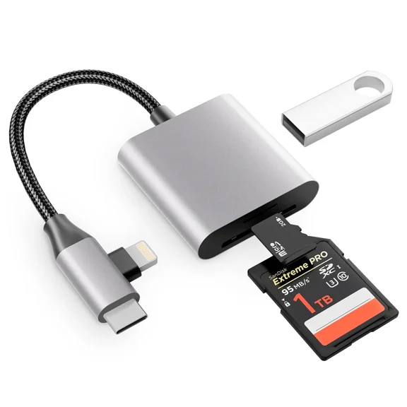 3-in-2 USB C SD TF Card Reader for iPhone/iPad/Mac/Laptop, Dual Connector Memory Card Adapter with USB OTG, Plug and Play