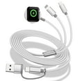thumbnail image 1 of 3-in-2 Watch Charging Cable Compatible with Apple Watch Ultra/SE/Series 10/9/8/7/6/5/4/3/2/1 & iPhone 16/15/14/13 & Galaxy S24 - 4FT Travel Charger - White, 1 of 7