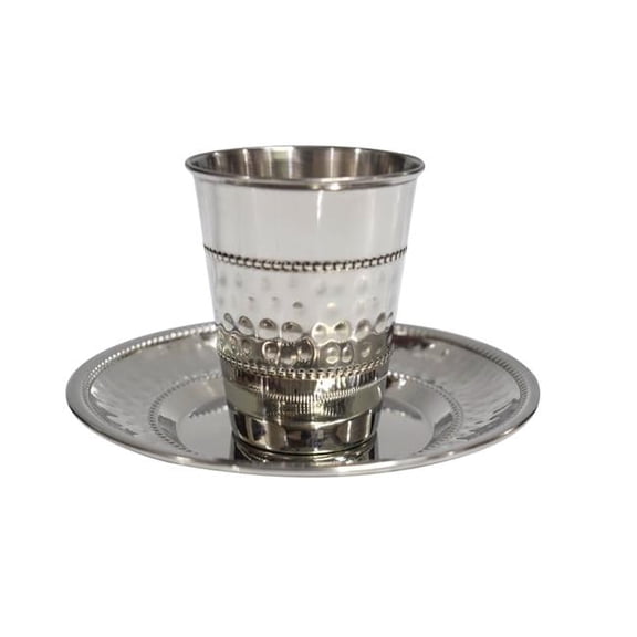3 in. & 4.7 oz Stainless Steel Hammered Dotted Kiddush Cup Set, 12 per Case