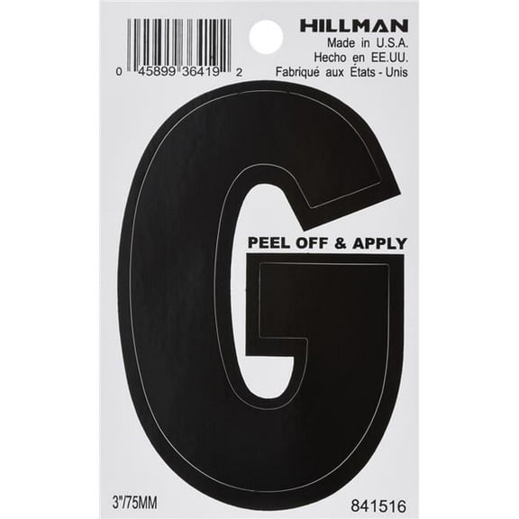 3 in. Black Glossy Vinyl Die-Cut Adhesive Letter - G