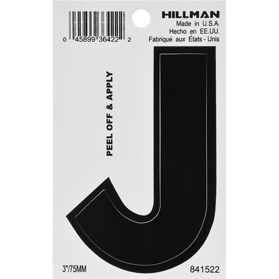 3 in. Black Glossy Vinyl Die-Cut Adhesive Letter - J
