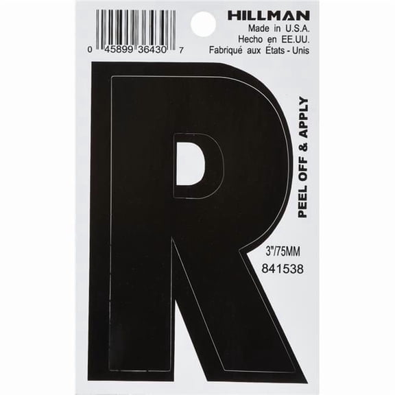 3 in. Black Glossy Vinyl Die-Cut Adhesive Letter - R