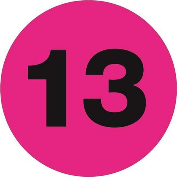 3 in. Circle - 13 Fluorescent Pink Number Labels - Roll of 500