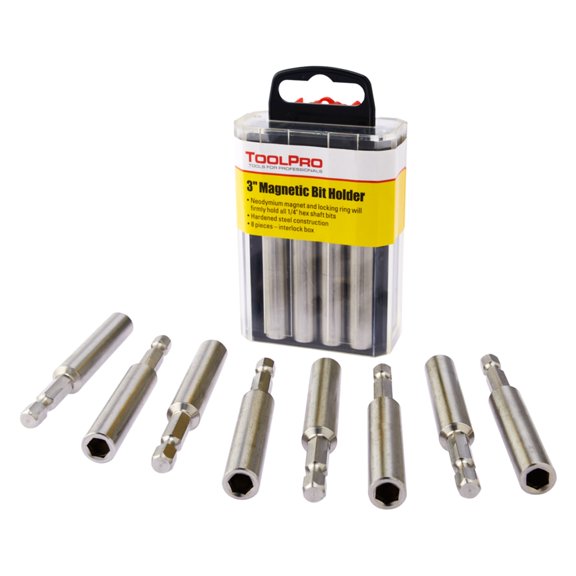 Toolpro 3 in. Magnetic Bit Tip Holder in Interlocking Storage Box (8-pack)