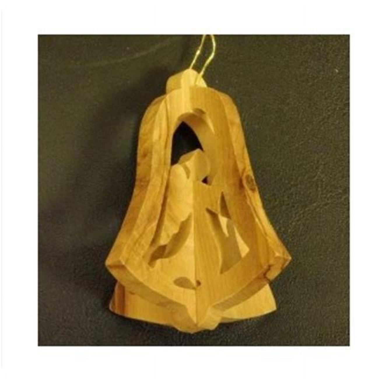 Handmade Olive Wood 3D Angel in Bell Ornament