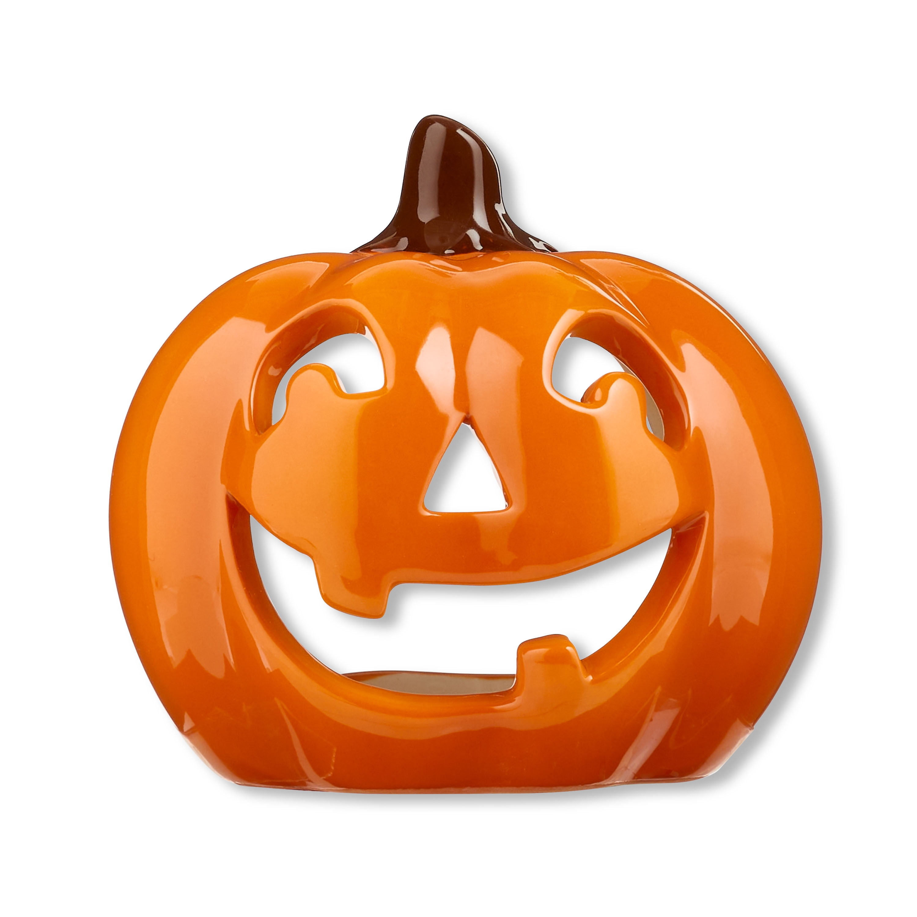 3in Orange JackO'Lantern Ceramic Tealight Candle Holder, Adult Party