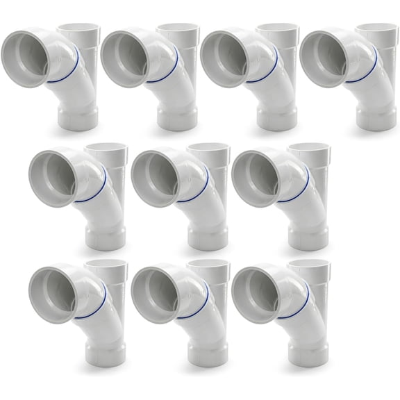 3 in. PVC DWV 2-Piece Combination Wye & 1/8 Bend 45° Elbow Hub, White PVC Drain, Waste & Vent Fitting, (10 Pack)