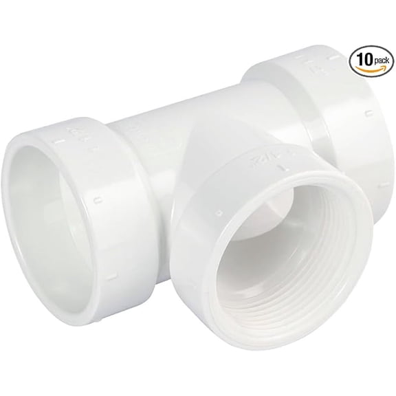 3 in. PVC DWV Flush Cleanout Tee, Hub x Hub x FPT White Drain, Waste & Vent Fitting with Cleanout Access, (10 Pack)