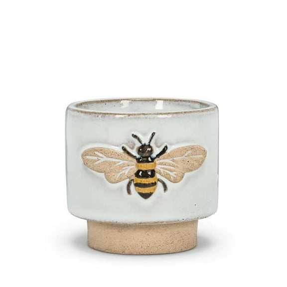 3 in. Single Emboss Bee Planter, White & Natural - Small
