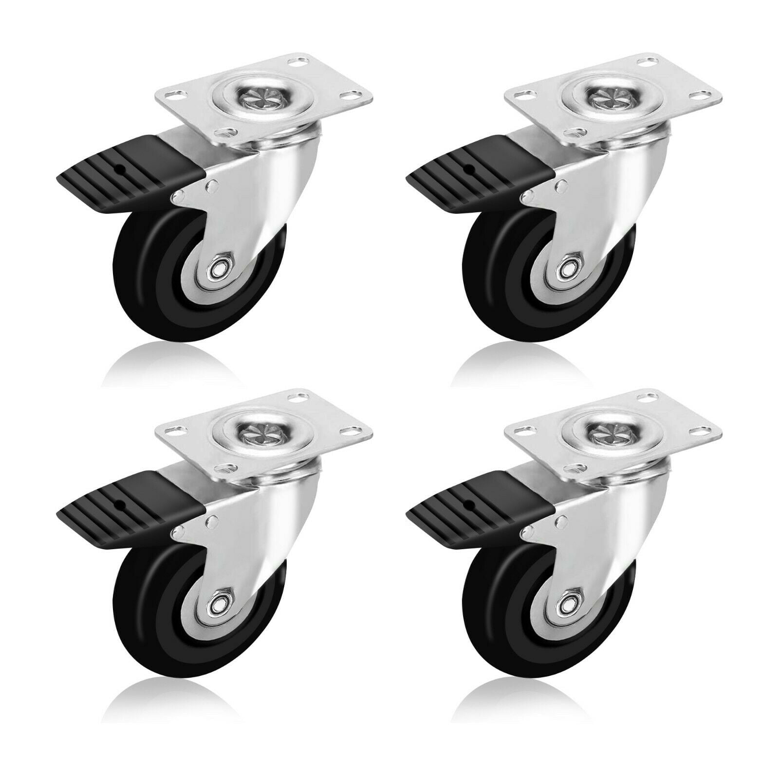 3 in Swivel Caster Wheels Bearing 1000 lb Heavy Duty Rubber Plate No