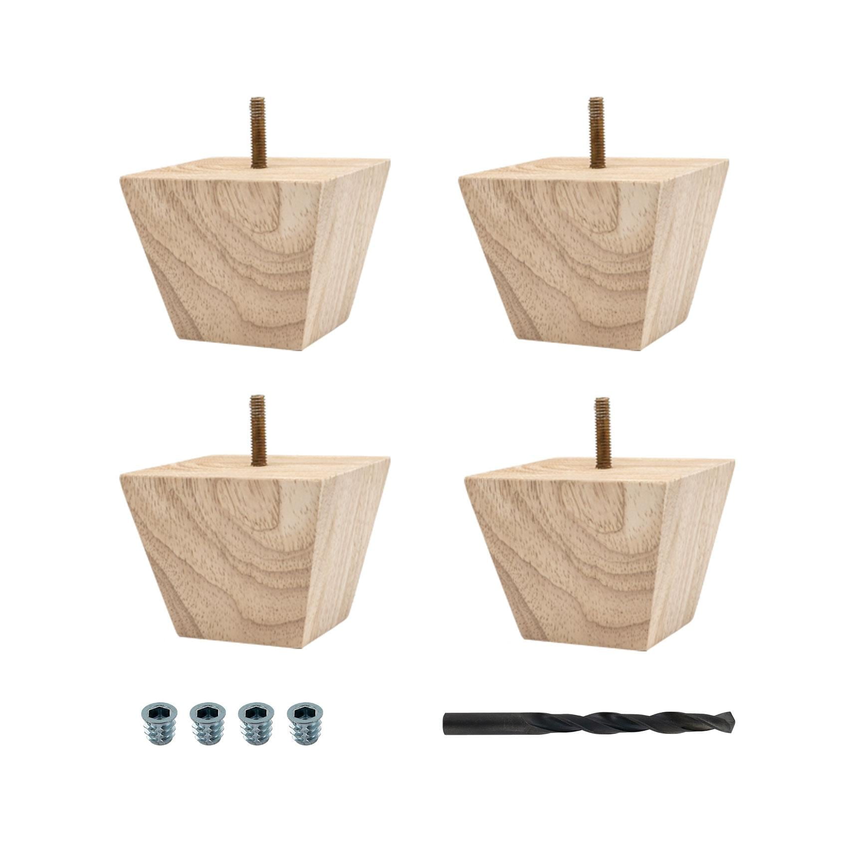 Unfinished Solid Hardwood Square Bun Foot Furniture Legs, Set of 4