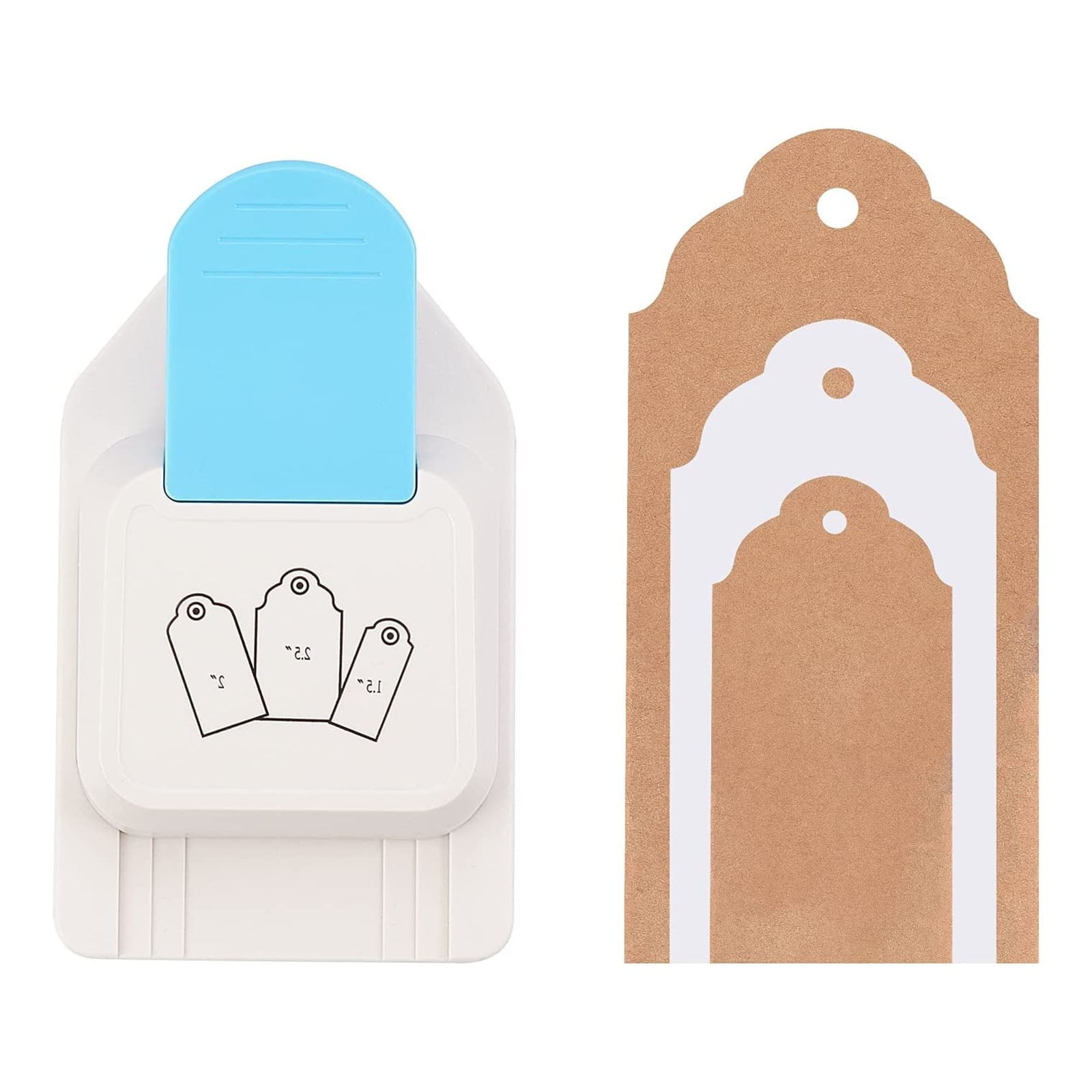 3 in1 Craft Tag Punch Paper Craft Tag Punch 1.5in 2in 2.5in Small Hole Punch Craft Puncher for Paper Crafting Scrapbooking Cards DIY Arts Crafts,Tag Shape Lever Action Craft Punch,White,5.9x3.5"
