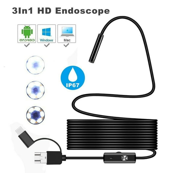 3 in1 Endoscope TYPE-C Android PC 1M HD Endoscope IP67 Waterproof Len and 6 LED Light USB Charging Car Inspection Endoscope Windows Pc Macbook 5.5 mm 0.21inch Detection Camera 16.4 Feet Semi-Rigid Cab