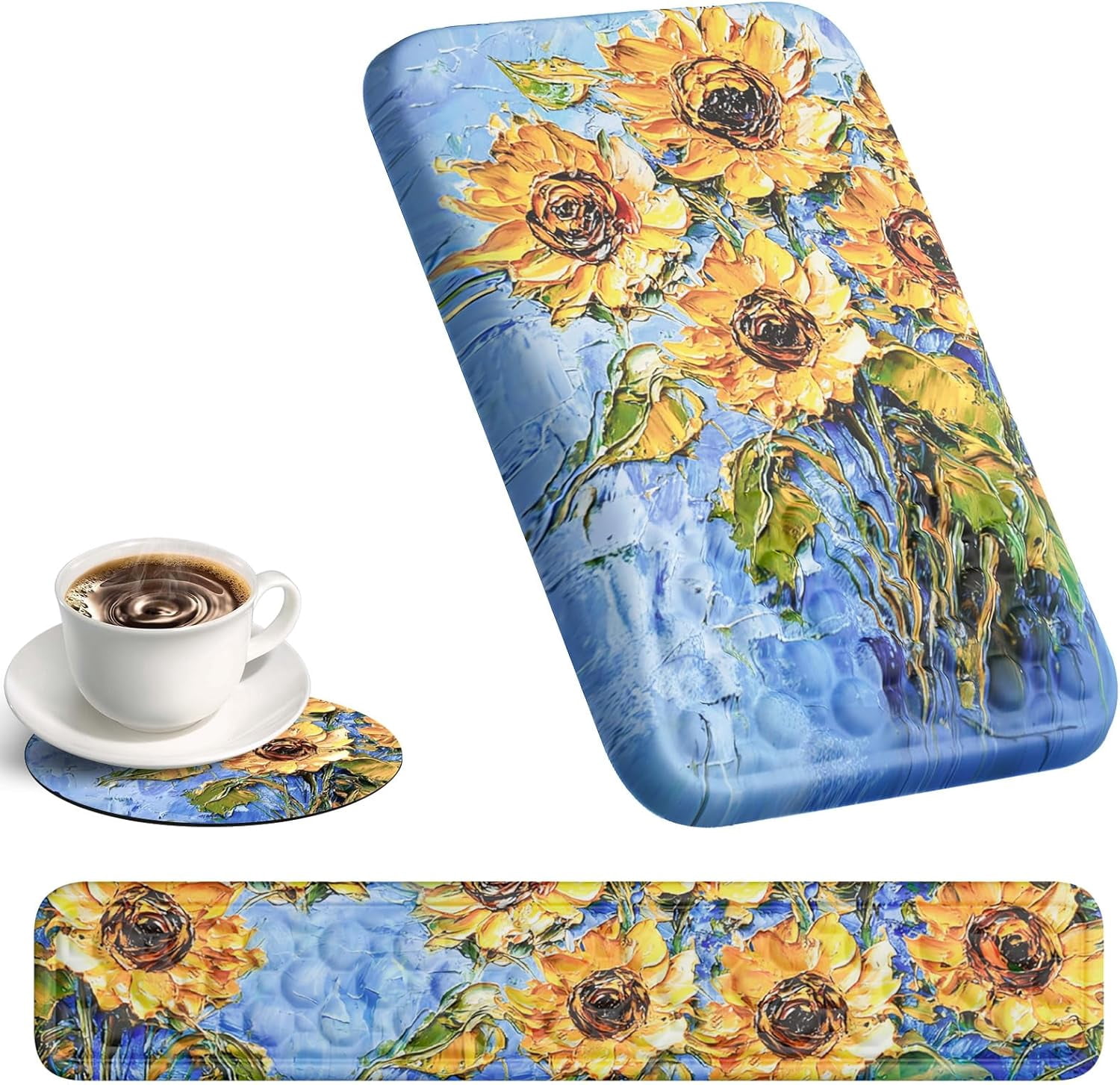 3 in1 Ergonomic Wrist Rest Pad for Computer Keyboard and Mouse, Large Mouse Pad Set with Support for Office, Sunflower
